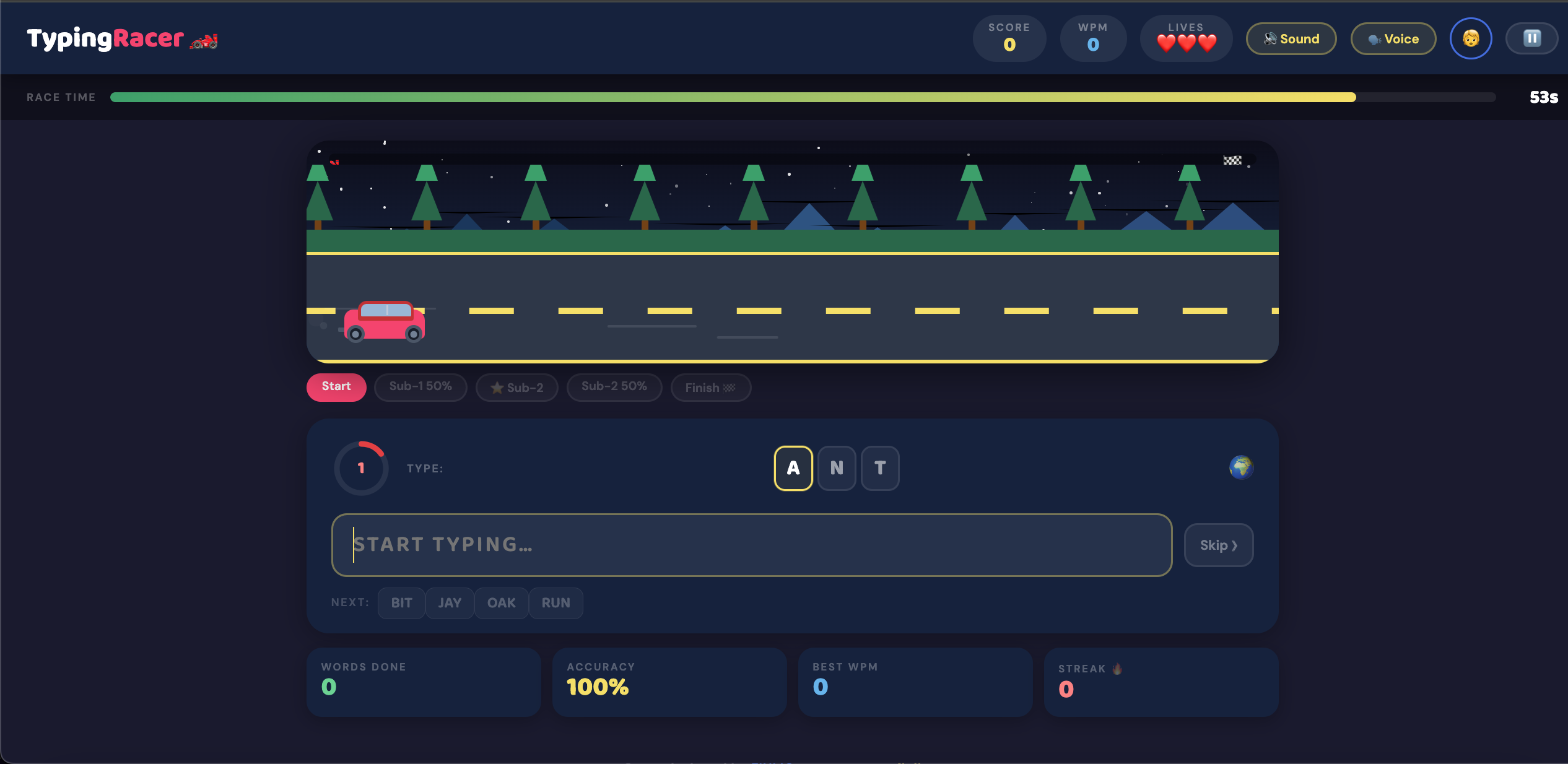 The Typing Racers gameplay